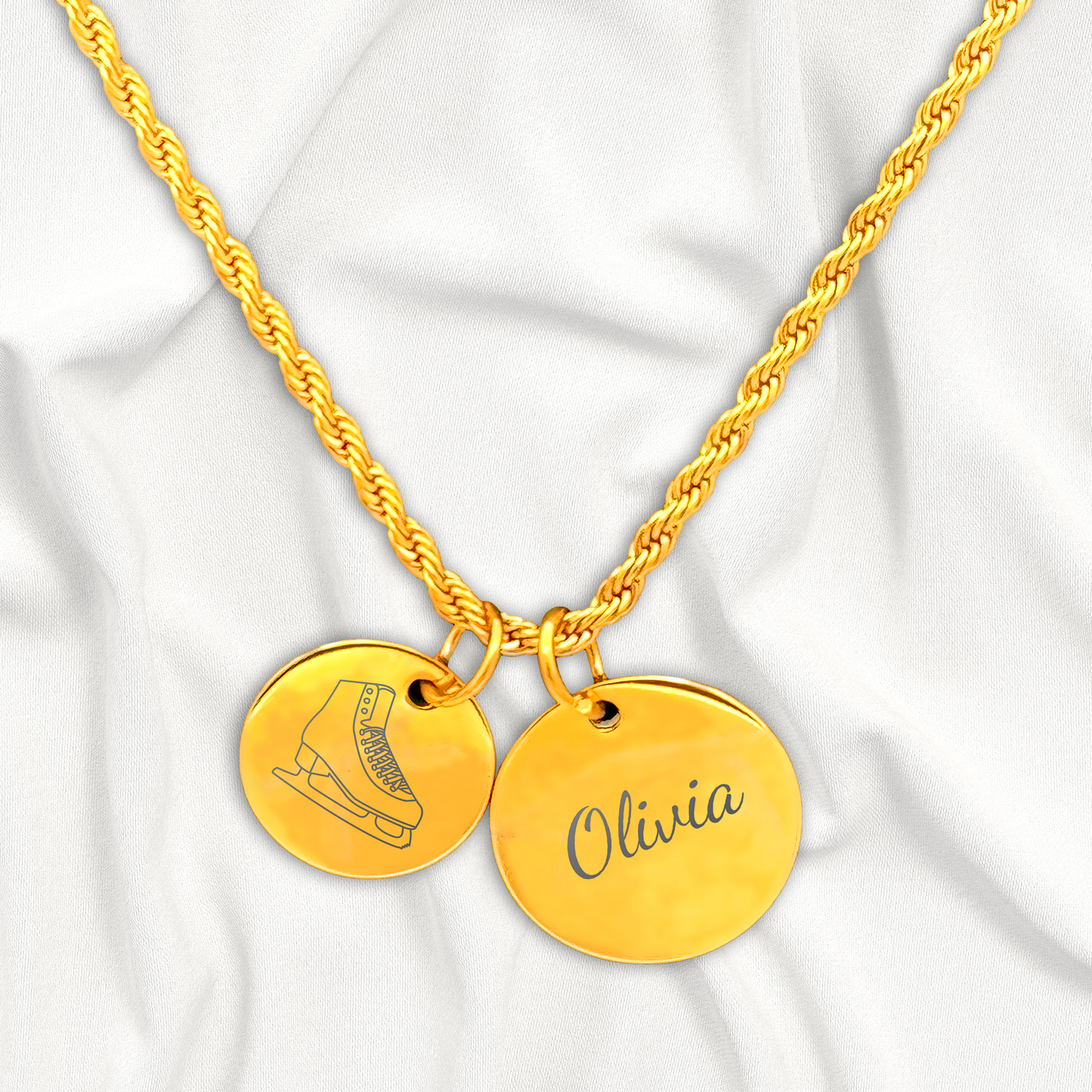 Ice Skating - Personalized Gold Two Charm Ice Skating Necklace