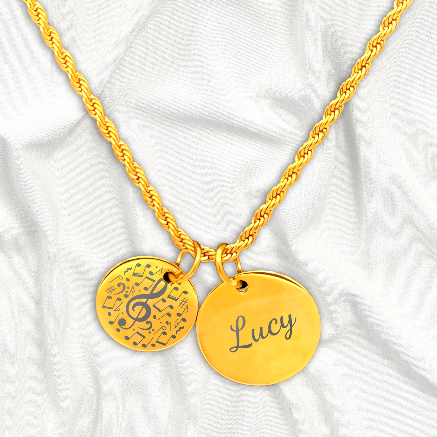 Music Lovers - Personalized Gold Two Charm Music Lover's Necklace