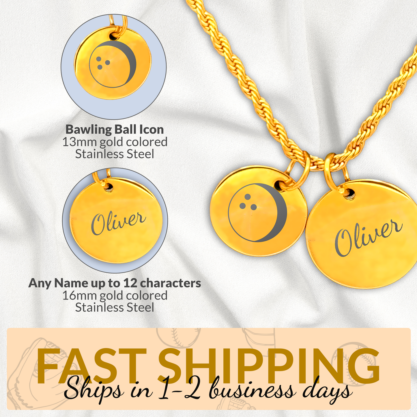Bowling - Personalized Gold Two Charm Bowling Necklace