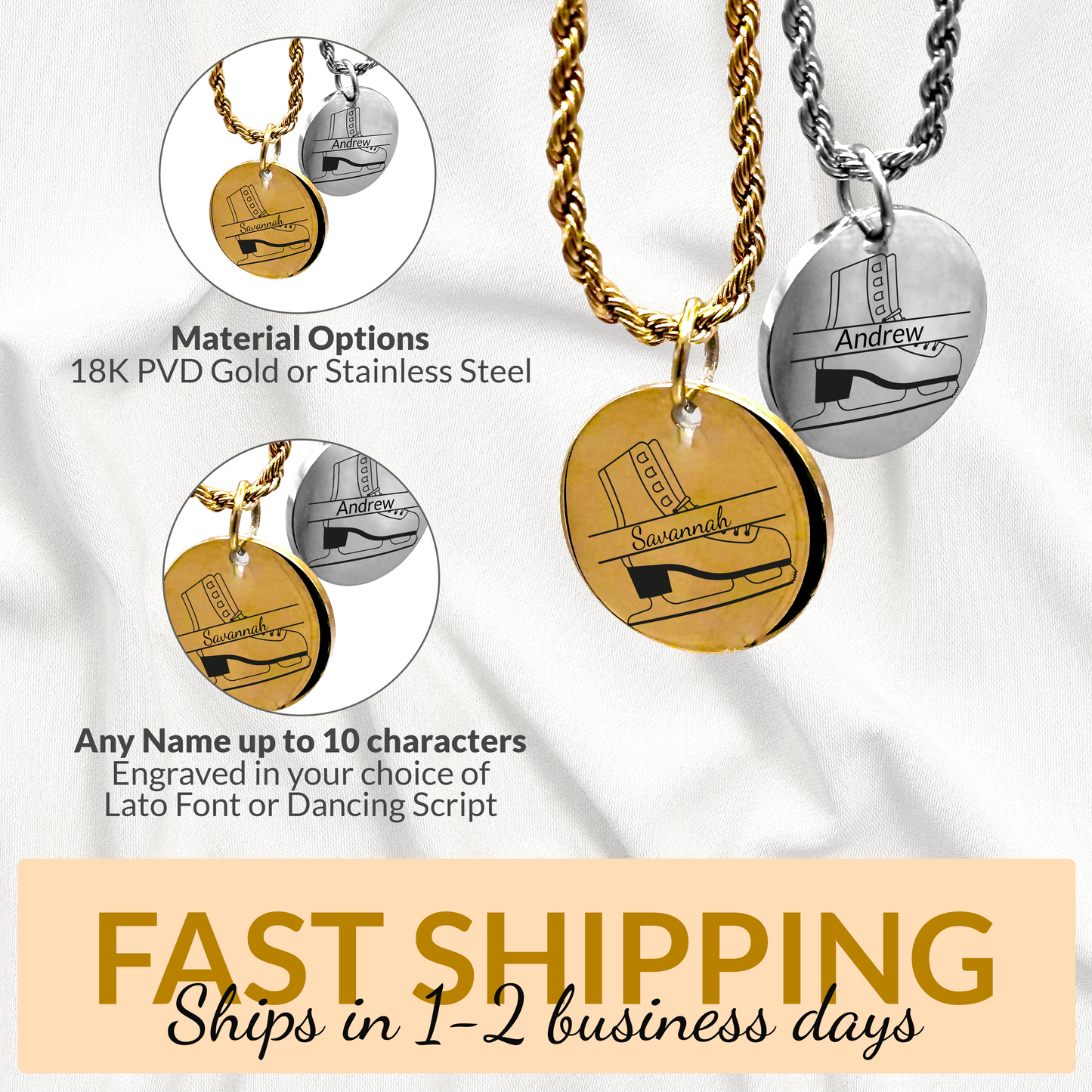 Ice Skating - Personalized Ice Skating Pendant Necklace