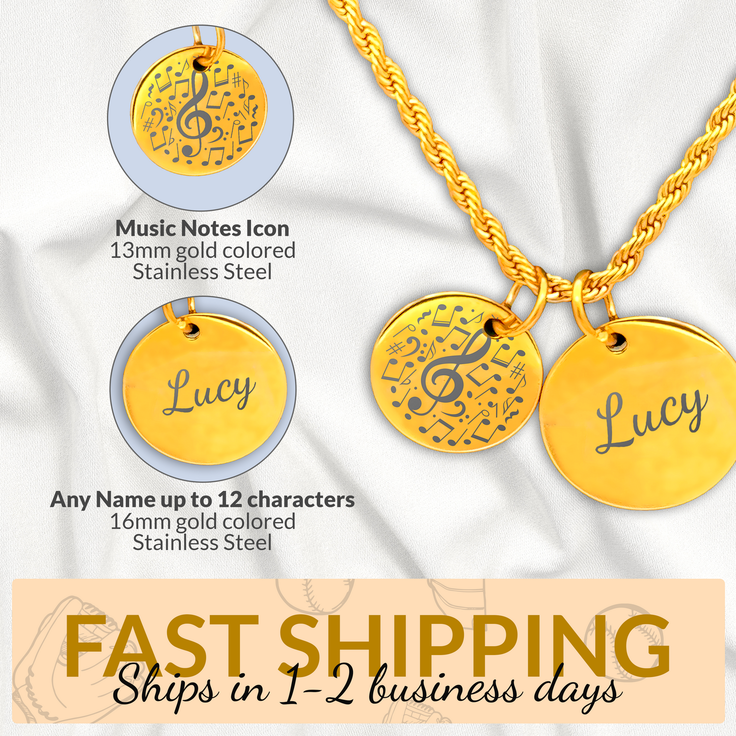 Music Lovers - Personalized Gold Two Charm Music Lover's Necklace