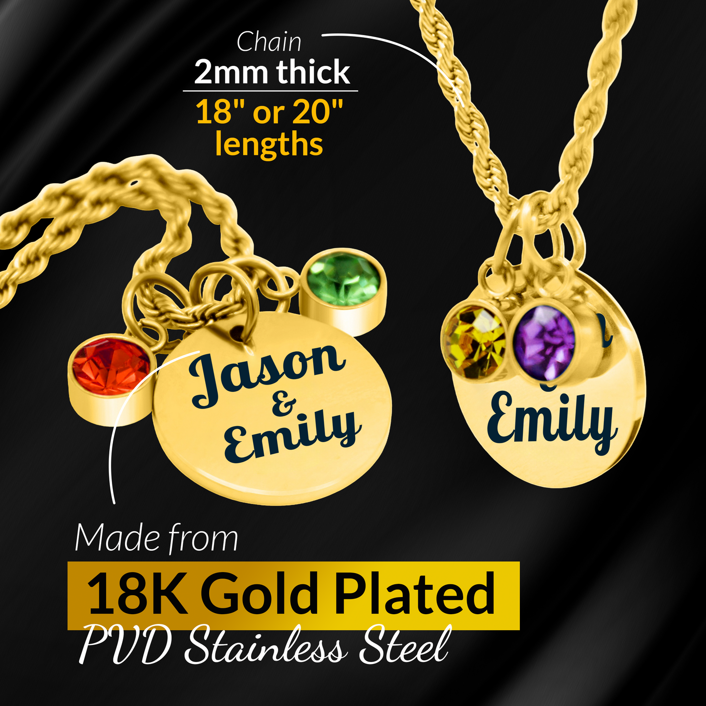 Personalized Gold Couple's Birthstone Necklace