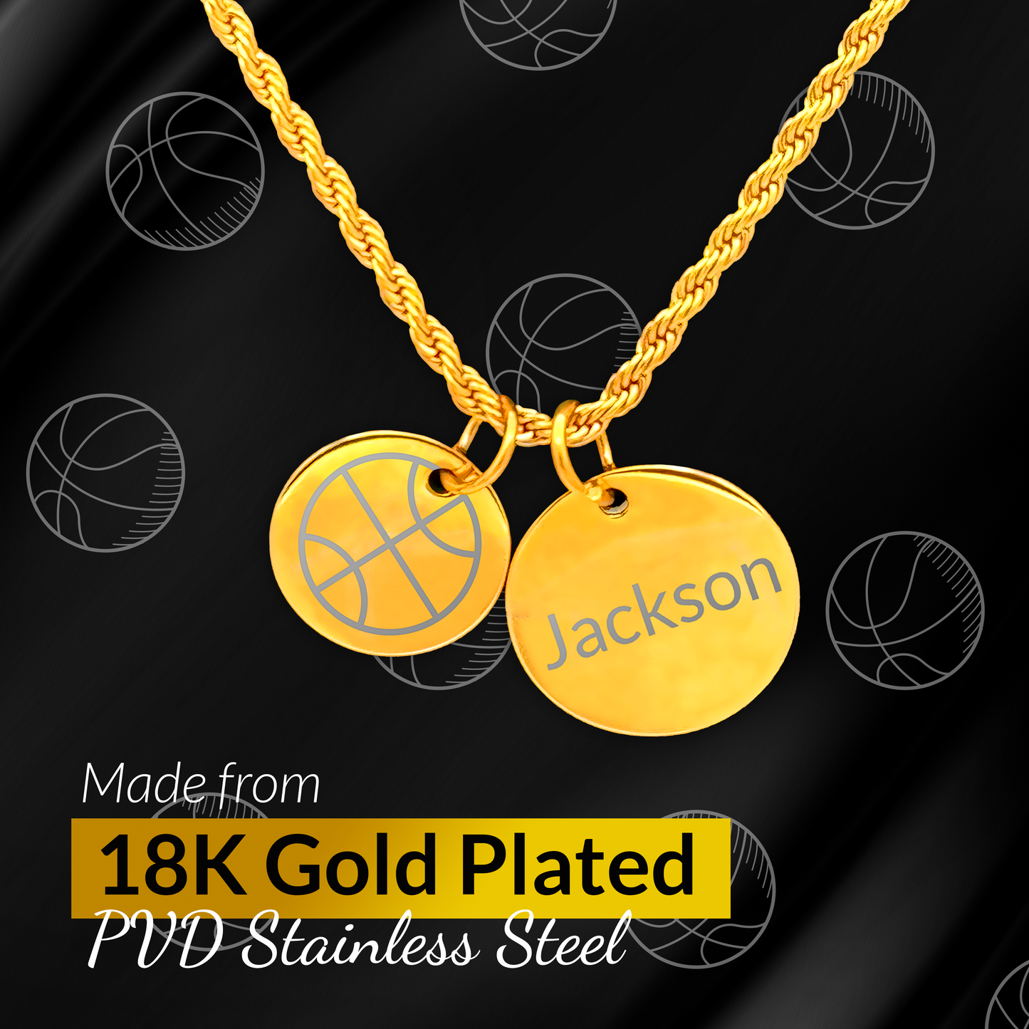 Basketball - Personalized Gold Two Charm Basketball Necklace