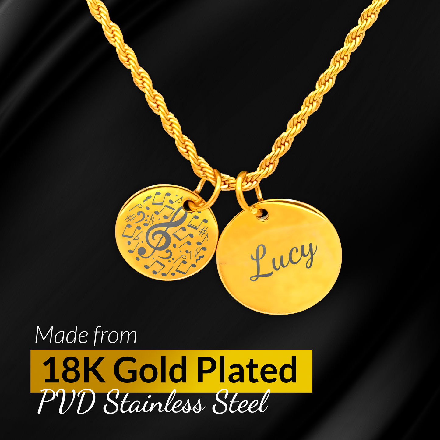 Music Lovers - Personalized Gold Two Charm Music Lover's Necklace