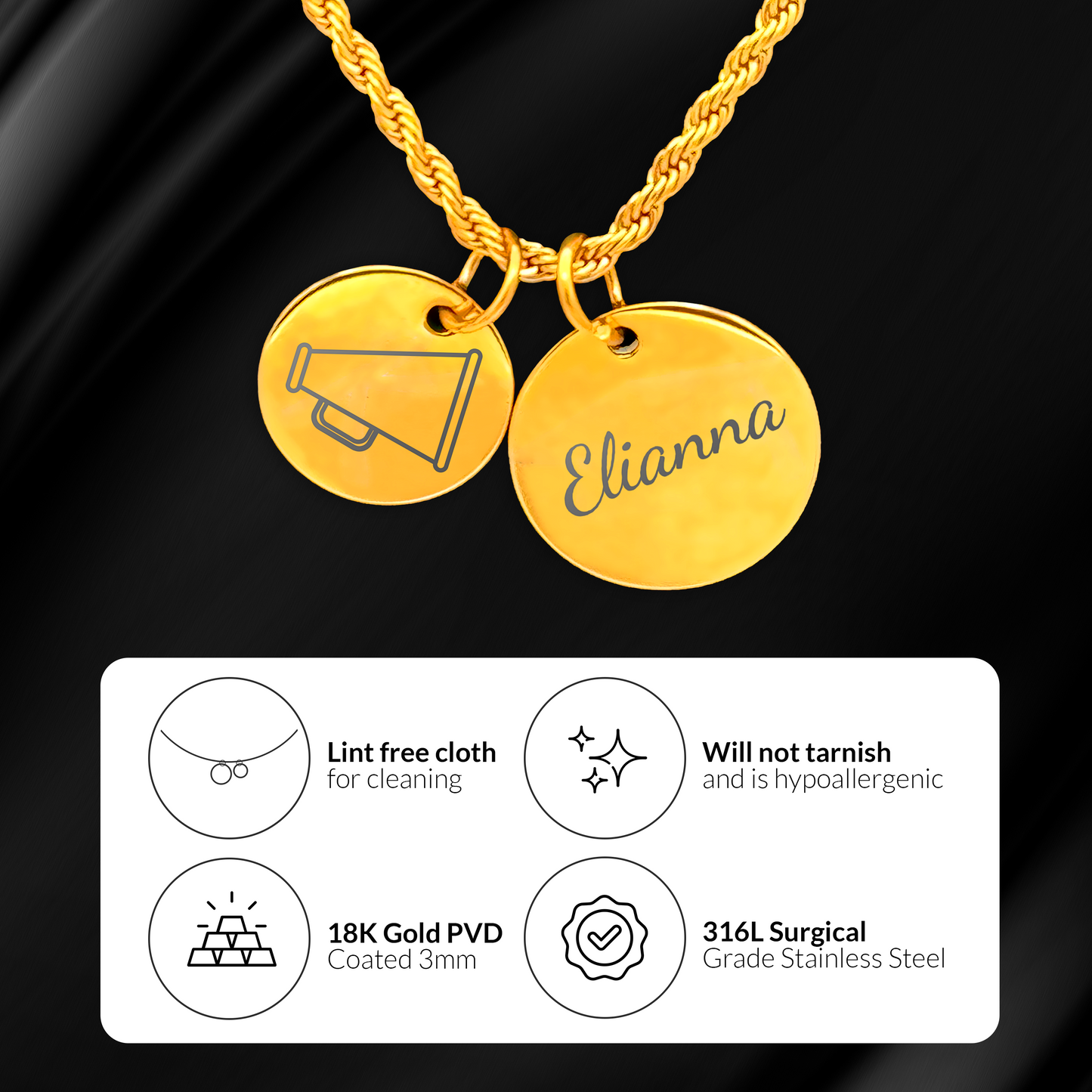 Cheer - Personalized Gold Two Charm Cheer Necklace