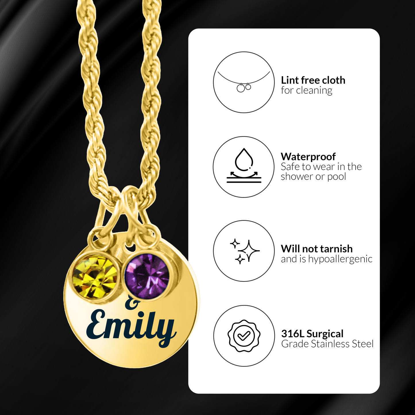 Personalized Gold Couple's Birthstone Necklace