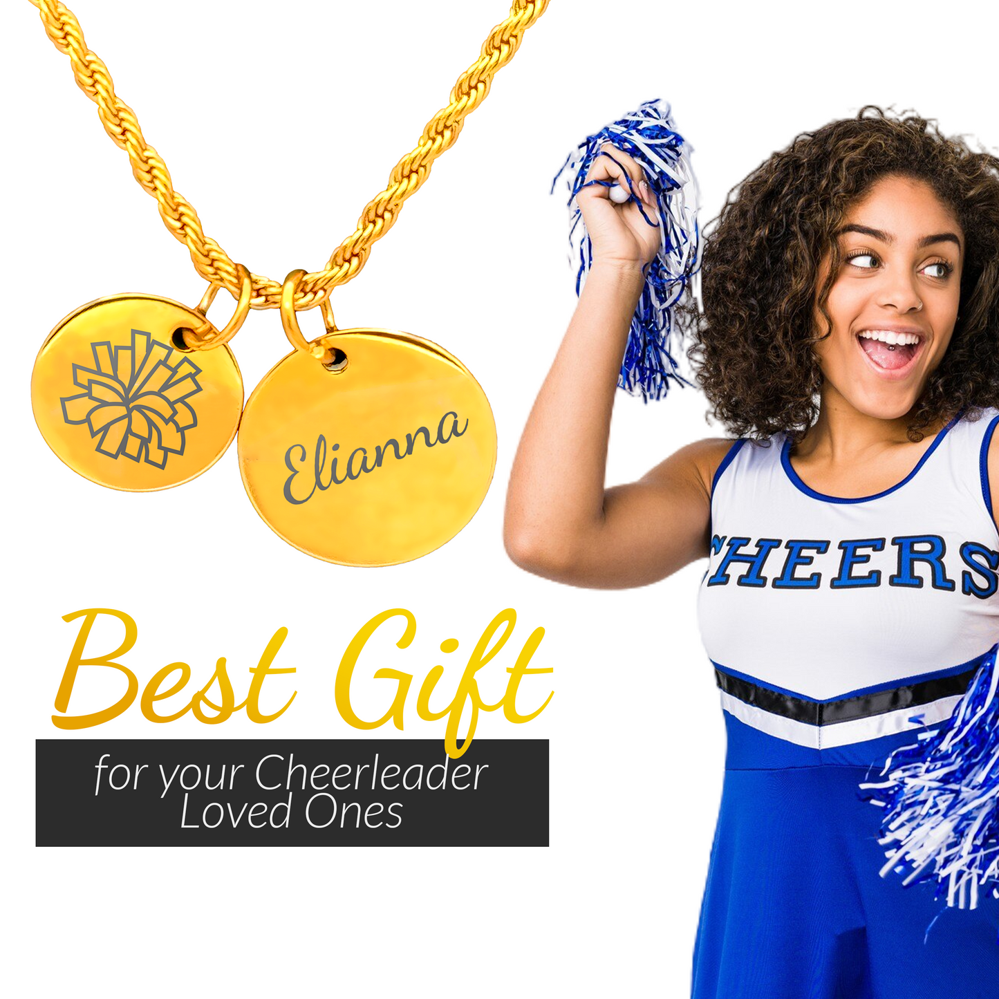 Cheer - Personalized Gold Two Charm Cheer Necklace