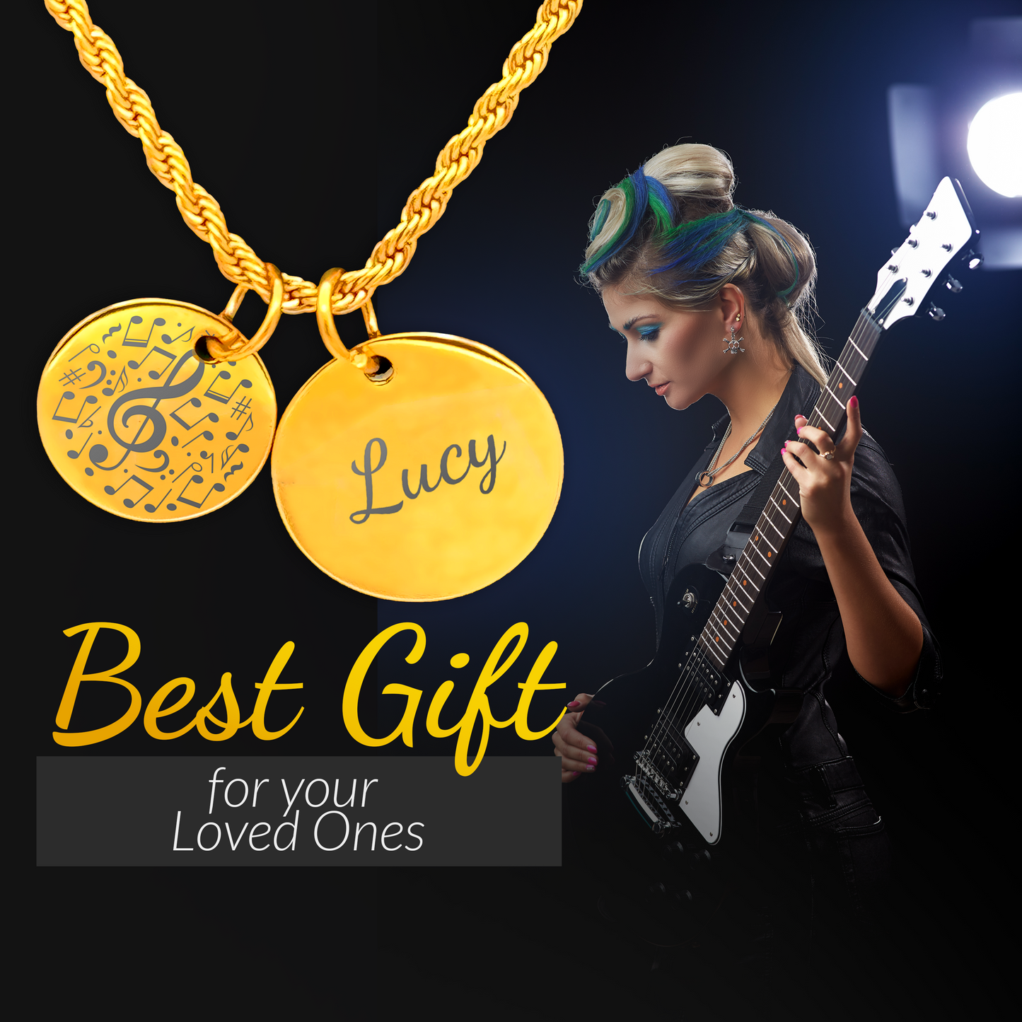Music Lovers - Personalized Gold Two Charm Music Lover's Necklace