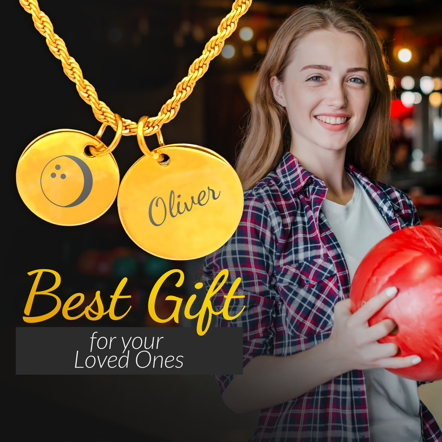 Bowling - Personalized Gold Two Charm Bowling Necklace