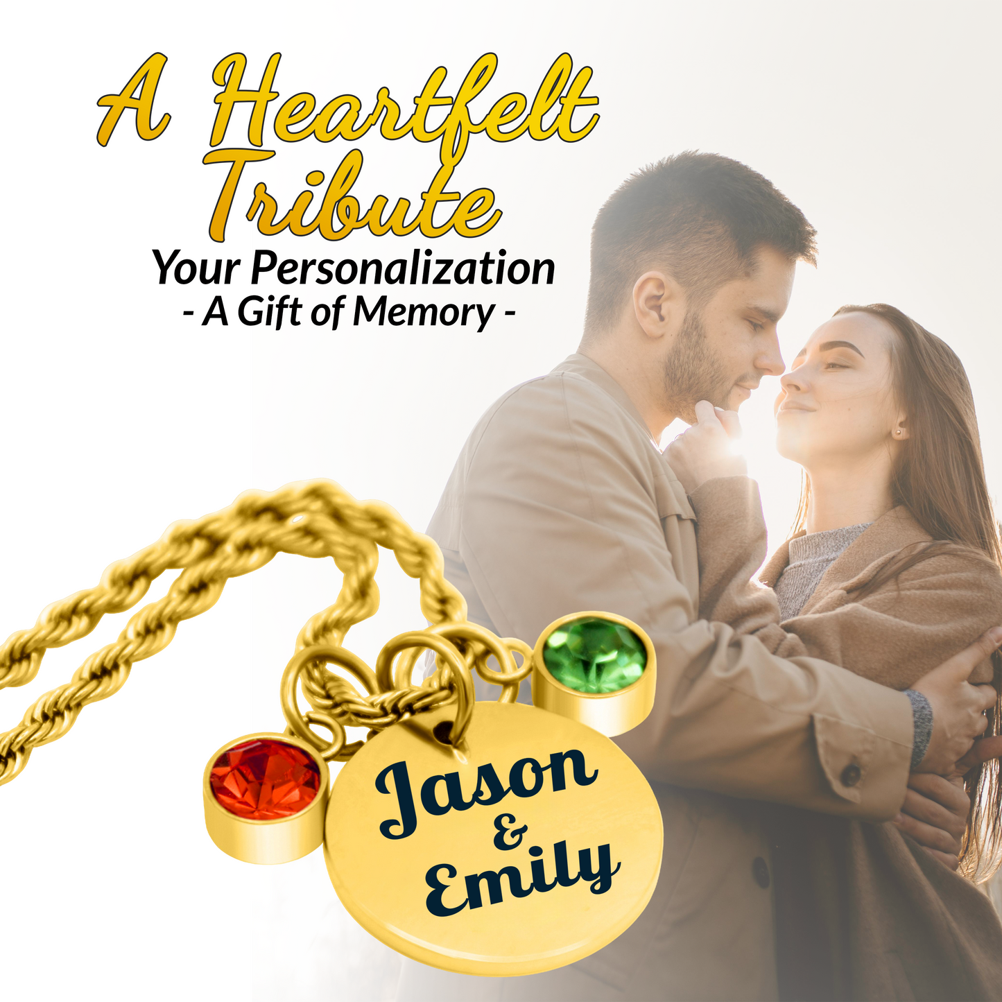 Personalized Gold Couple's Birthstone Necklace