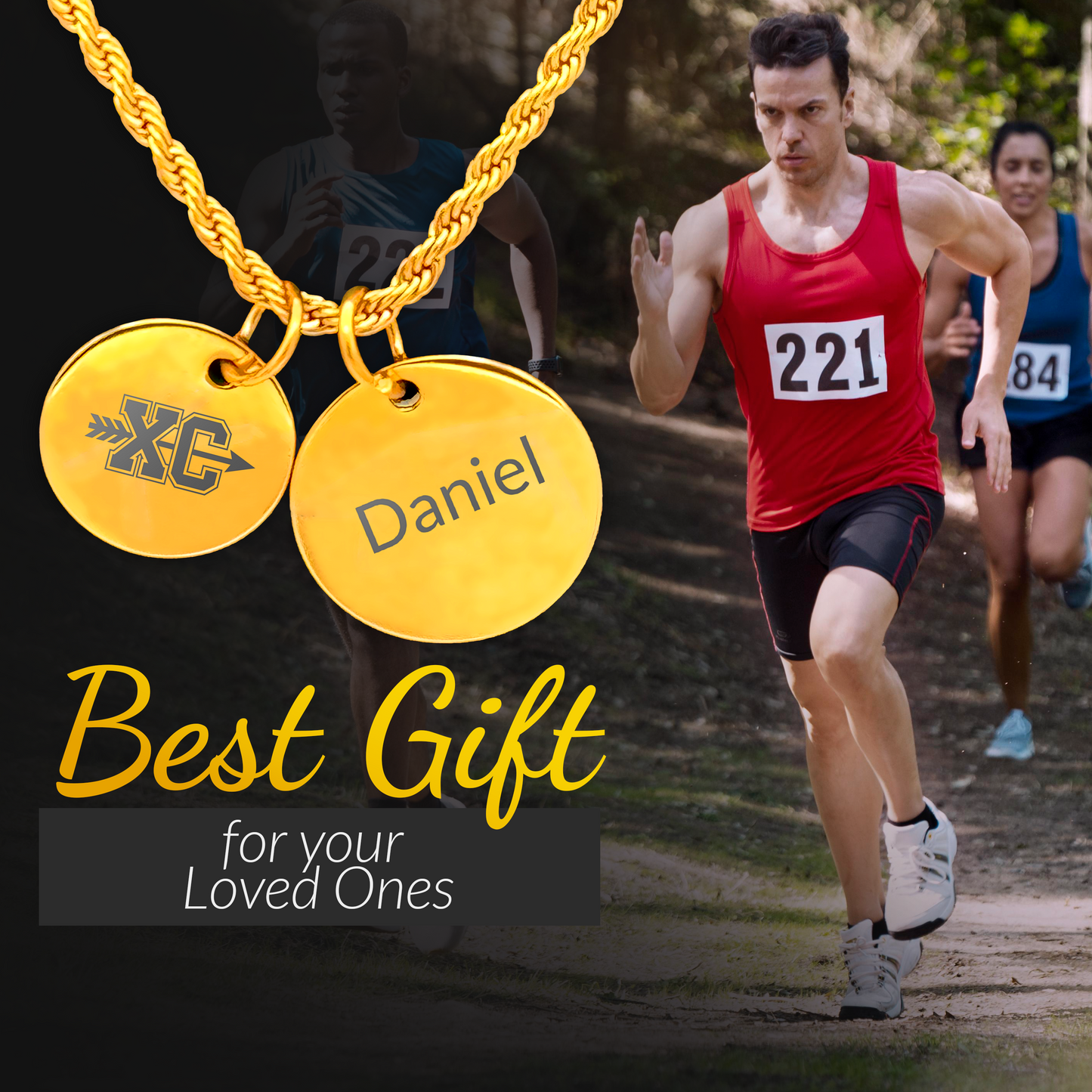 Cross Country Track and Field - Personalized Gold Two Charm Cross Country Necklace