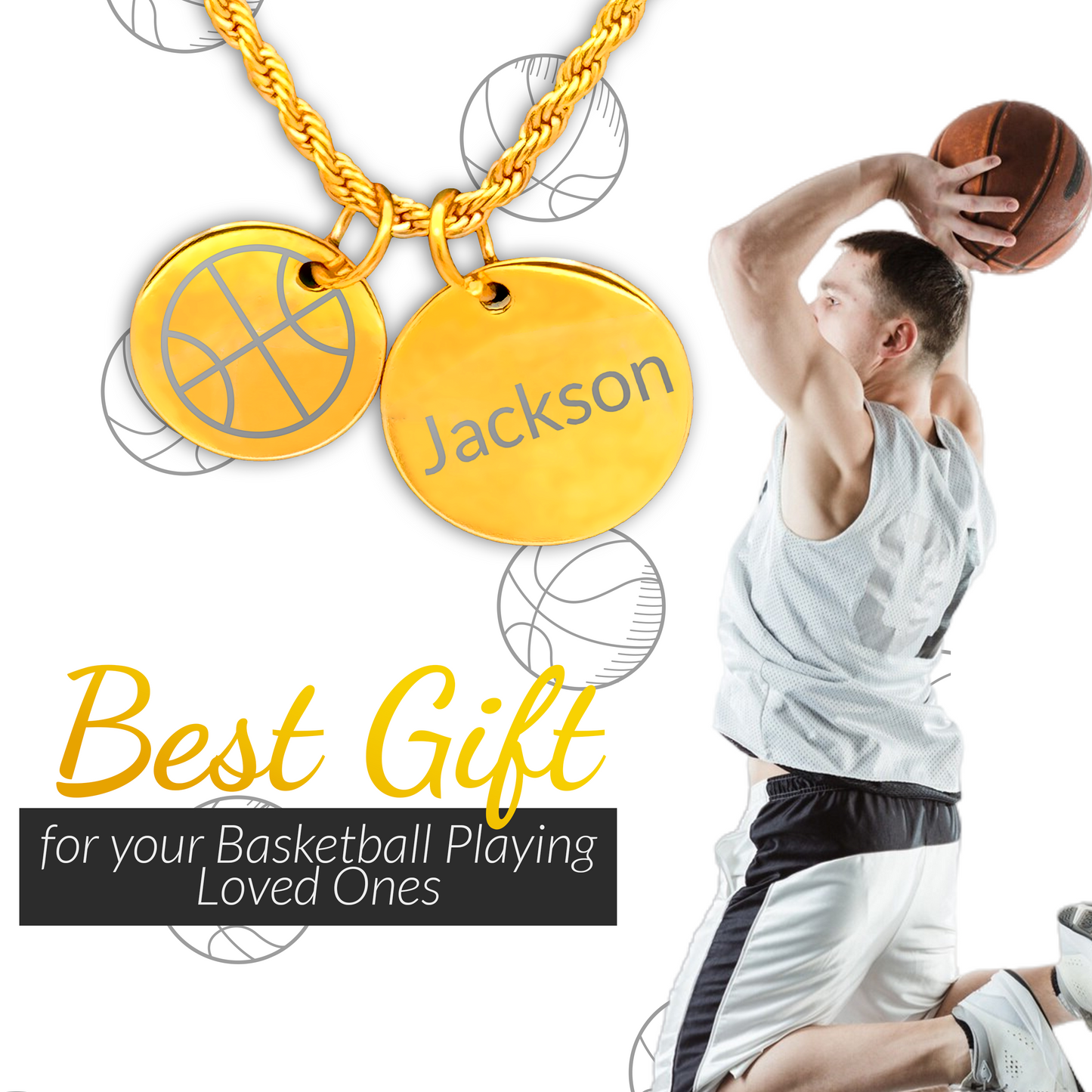 Basketball - Personalized Gold Two Charm Basketball Necklace