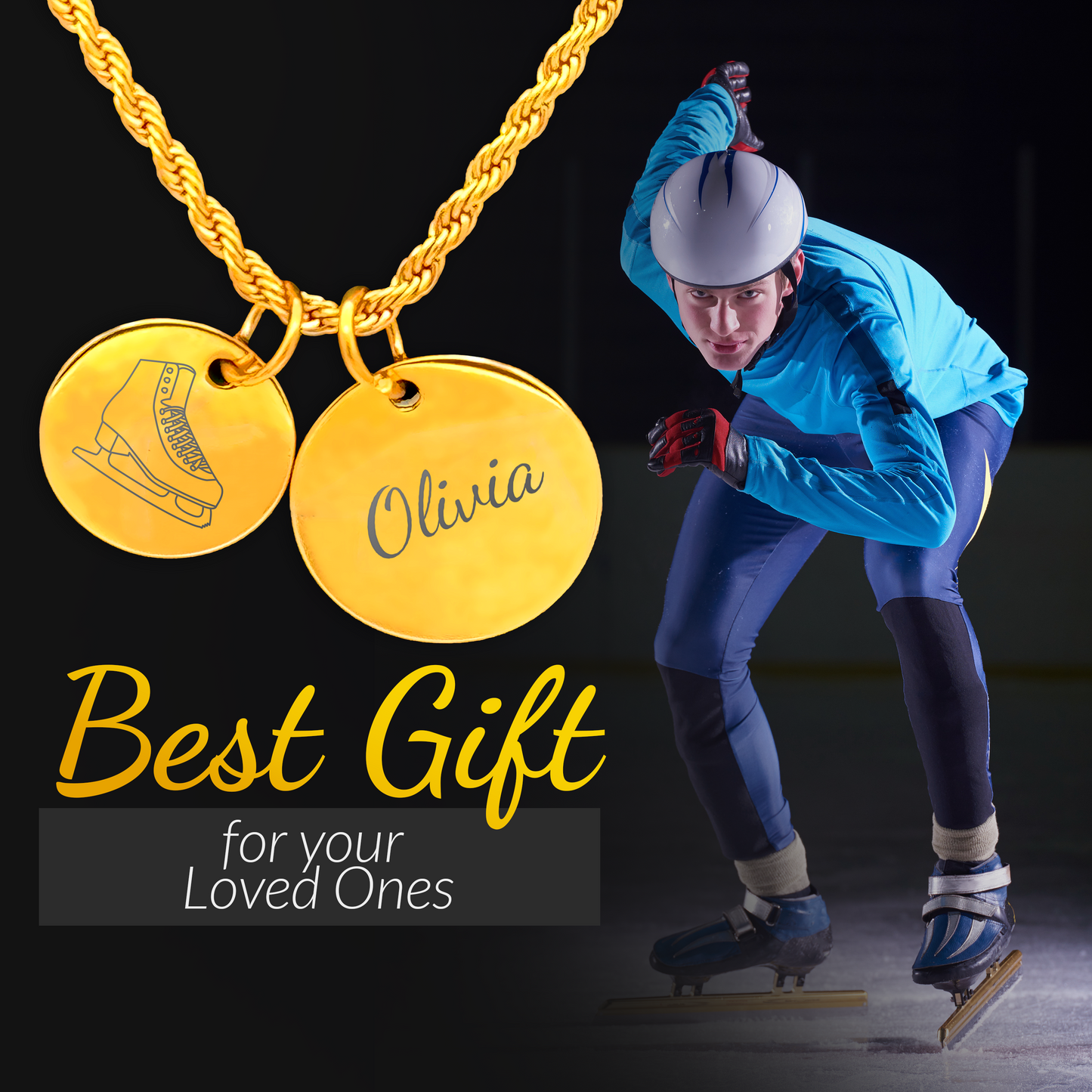 Ice Skating - Personalized Gold Two Charm Ice Skating Necklace