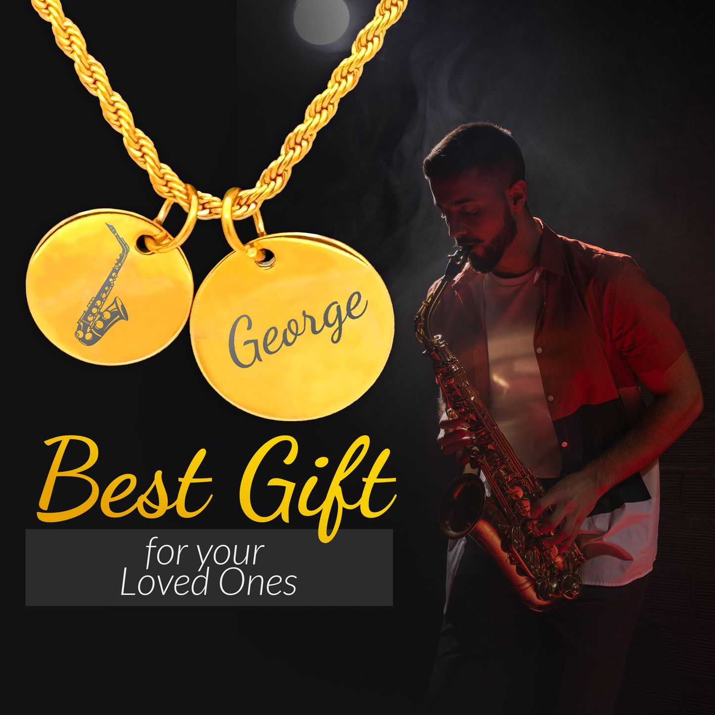 Saxophone - Two Charm Gold Saxophone Necklace