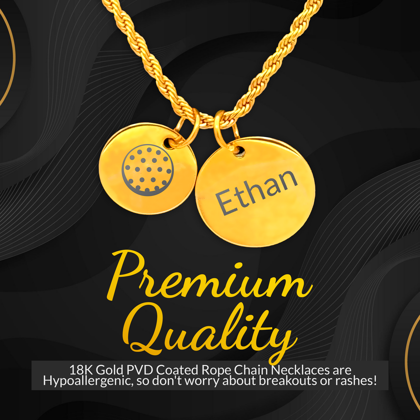 Golf - Personalized Gold Two Charm Golf Necklace