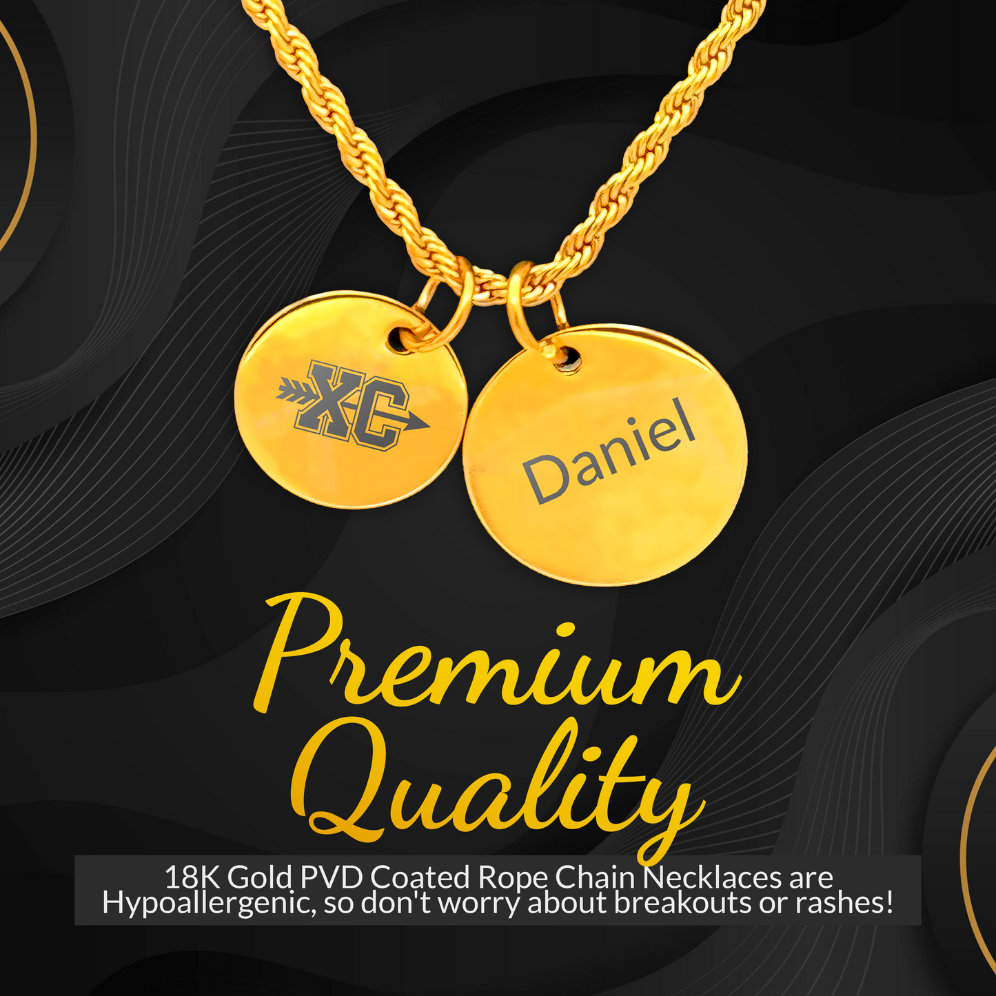Cross Country Track and Field - Personalized Gold Two Charm Cross Country Necklace