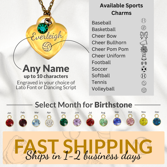 Heart Shaped Personalized Sports Birthstone Necklace