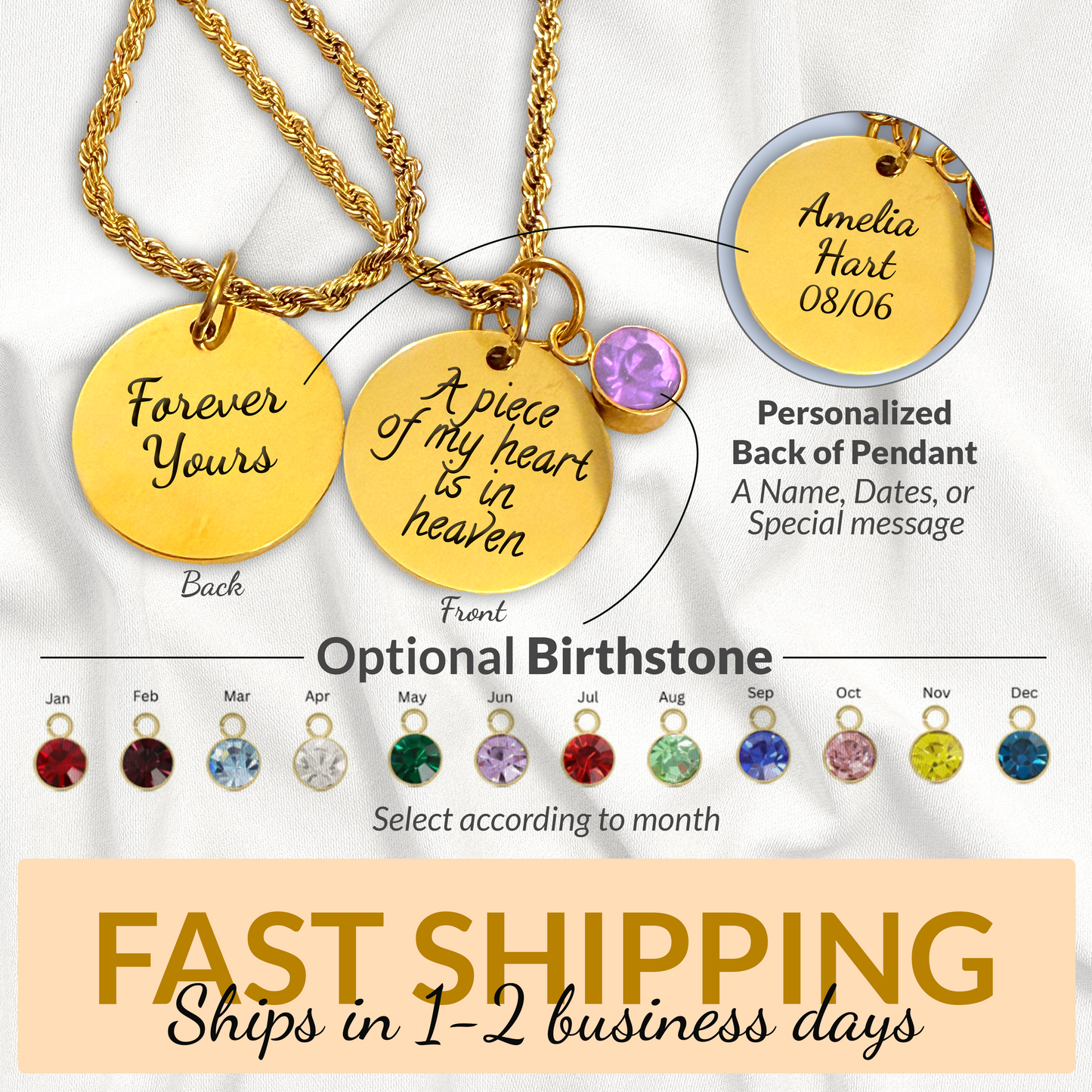 Personalized “Piece of My Heart Is in Heaven” Memorial Necklace