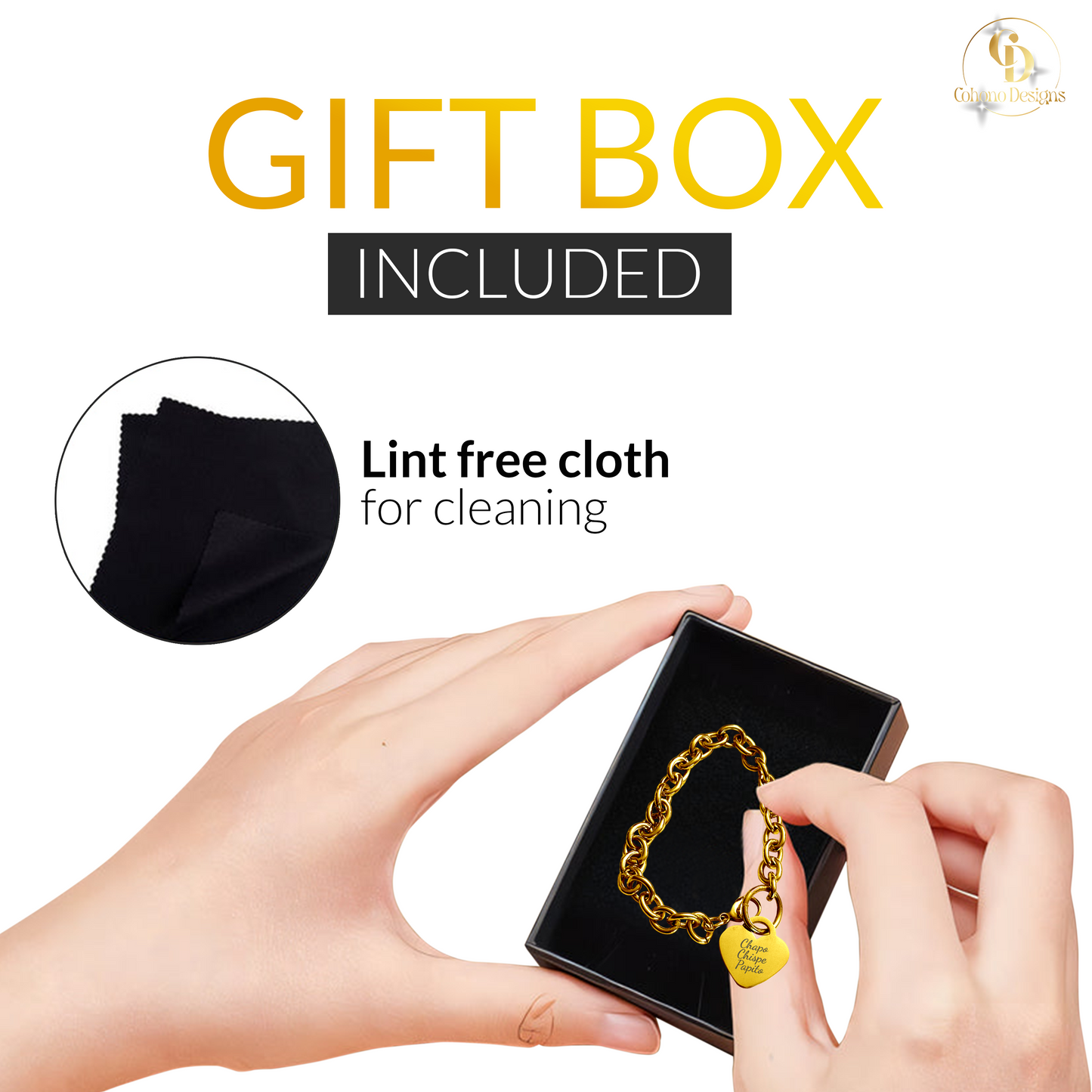 18K Gold PVD Personalized Stainless Steel Heart Bracelet — 7", 8", or 9"