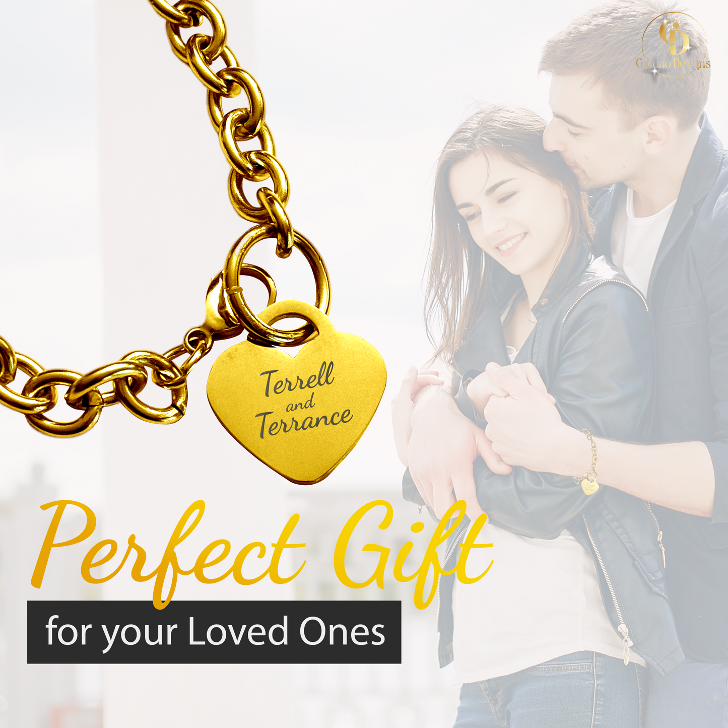 18K Gold PVD Personalized Stainless Steel Heart Bracelet — 7", 8", or 9"
