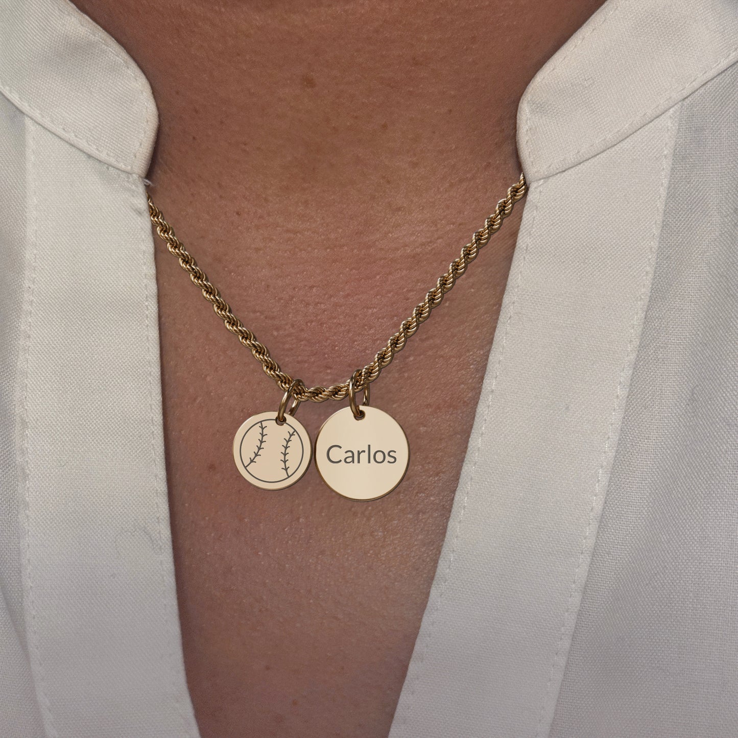 Baseball - Personalized Gold Two Charm Baseball Necklace