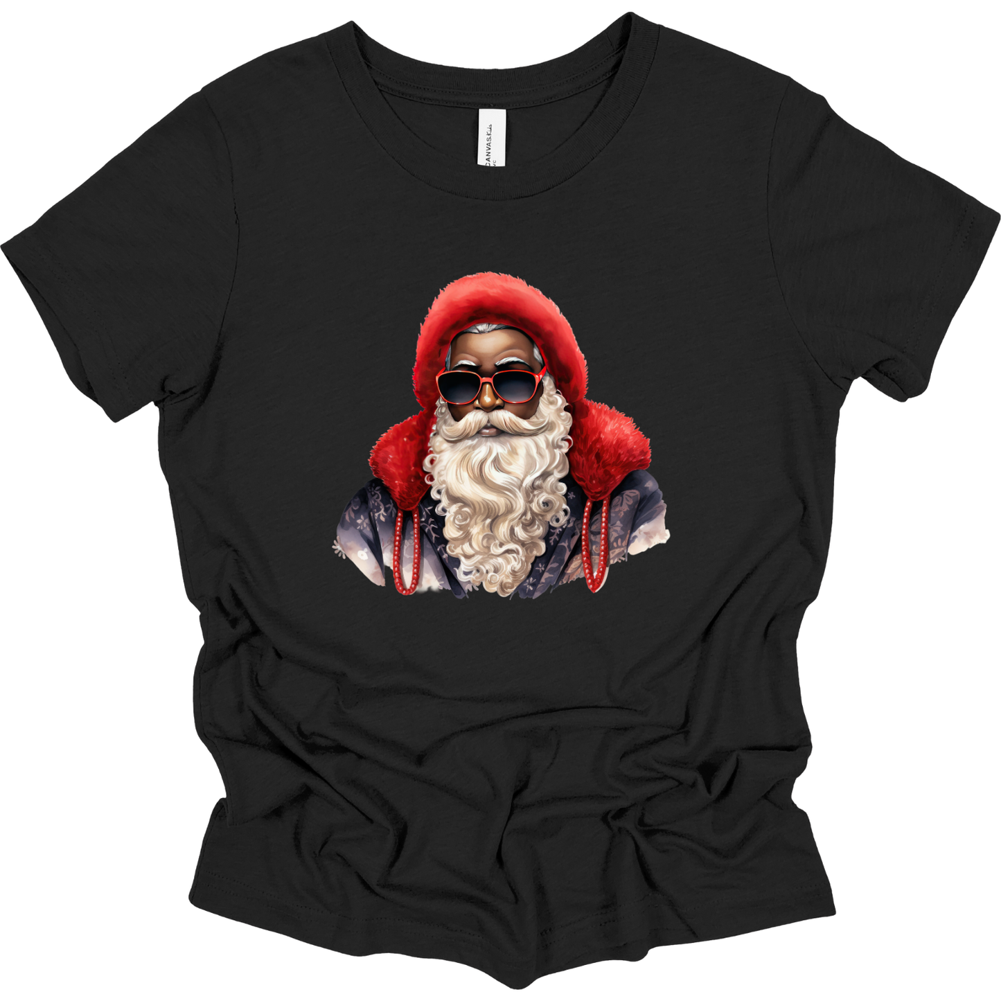 Youth Red Hat Sunglasses Black Santa T-Shirt