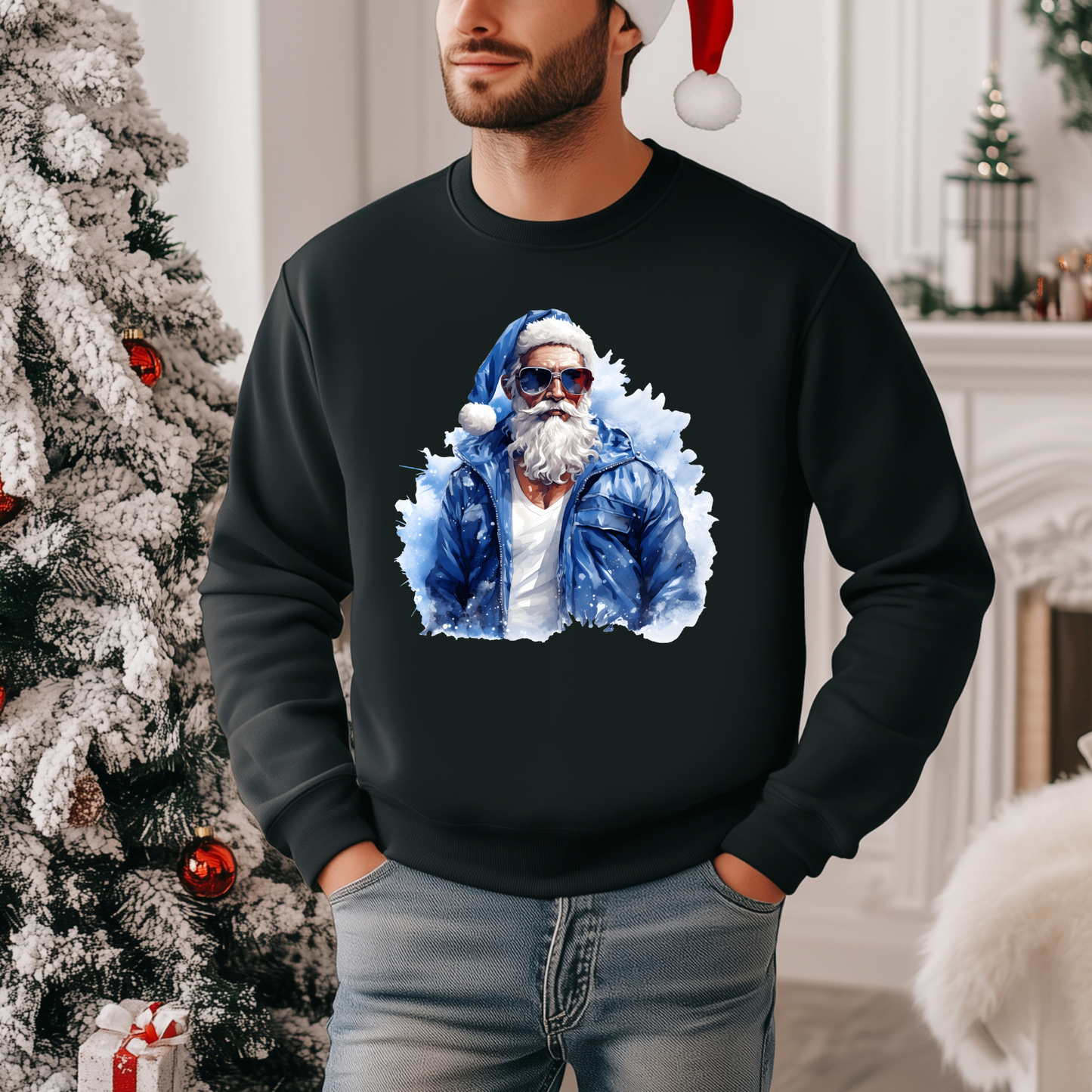 Cool Blue Santa Crew Neck Sweatshirt
