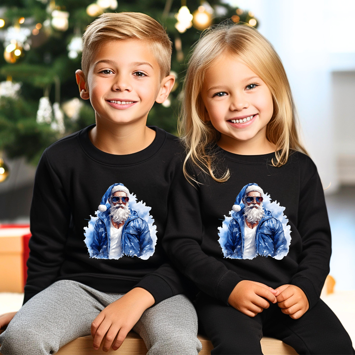 Youth Cool Blue Santa Crewneck Sweatshirt