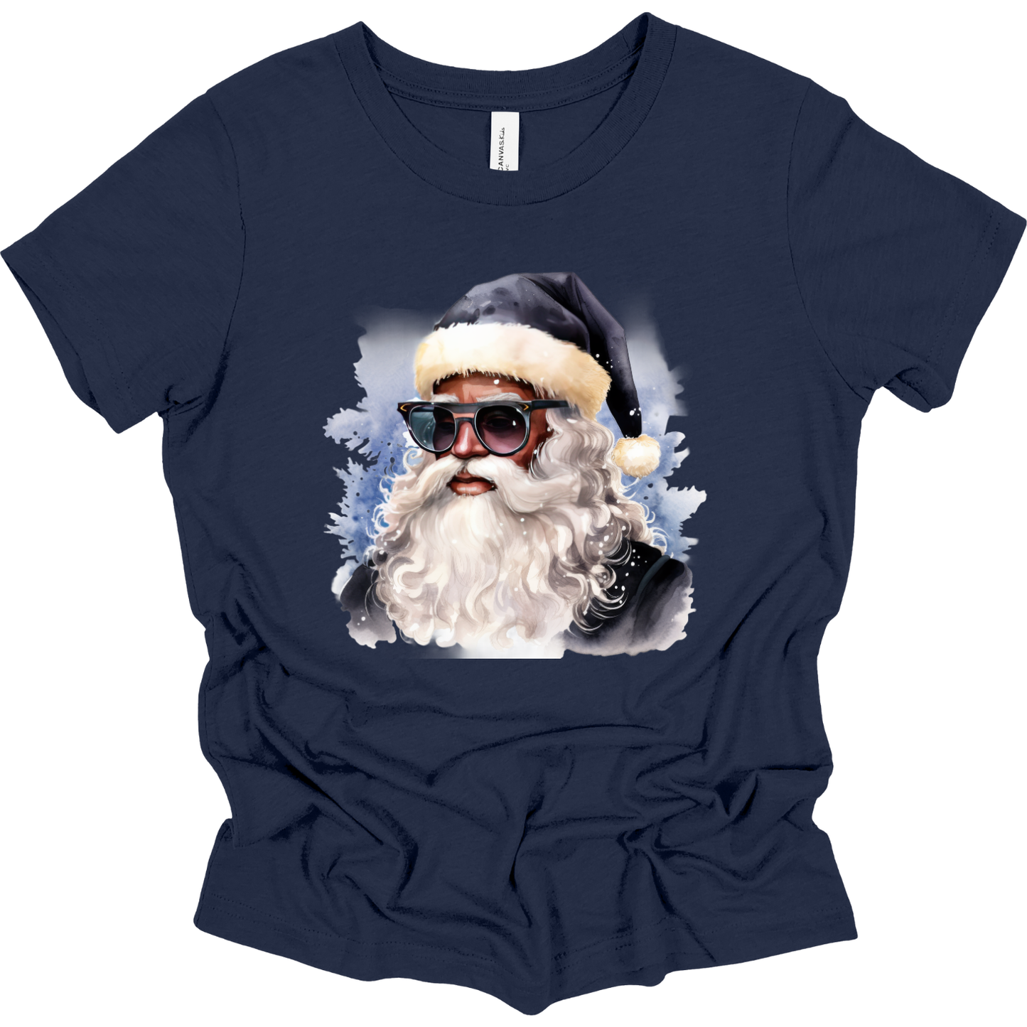 Youth Blue Hat Sunglasses Black Santa T-Shirt