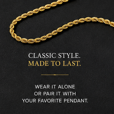 Stainless Steel or 18K Gold PVD Rope Chain Necklace