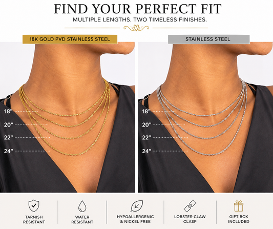 Stainless Steel or 18K Gold PVD Rope Chain Necklace