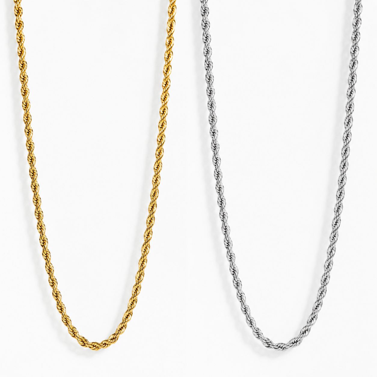 Stainless Steel or 18K Gold PVD Rope Chain Necklace
