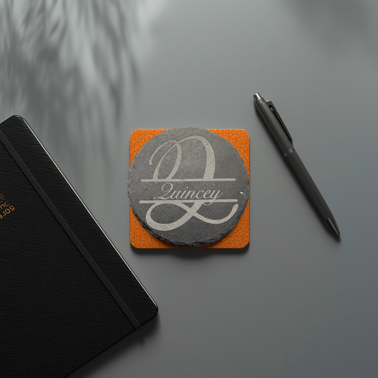Personalized Slate Monogram Coaster Set (Set of 4) with Holder
