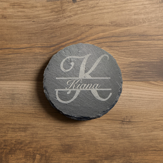 Personalized Slate Monogram Coaster Set (Set of 4) with Holder
