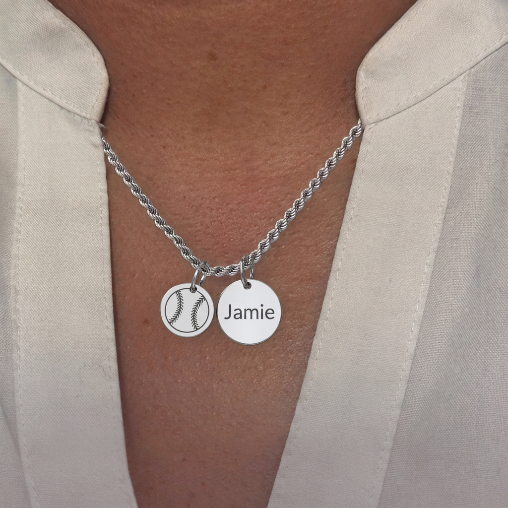 Personalized Softball Necklace | Stainless Steel & 18K Gold PVD