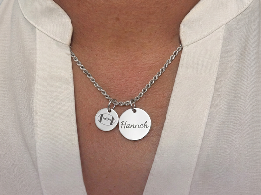 Personalized Two-Charm Football Necklace | Stainless Steel & 18K Gold PVD