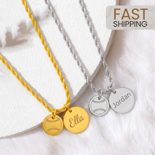 Personalized Softball Necklace | Stainless Steel & 18K Gold PVD