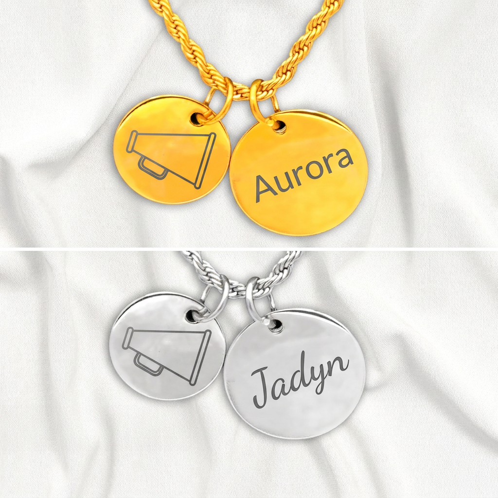 Personalized Two-Charm Cheer Necklace | Stainless Steel & 18K Gold PVD