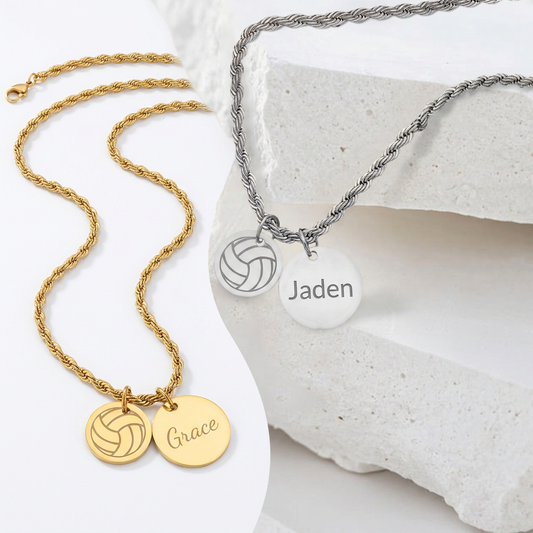 Personalized Two-Charm Volleyball Necklace | Stainless Steel & 18K Gold PVD