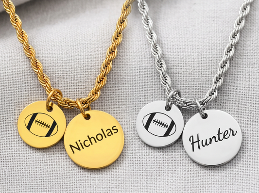 Personalized Two-Charm Football Necklace | Stainless Steel & 18K Gold PVD