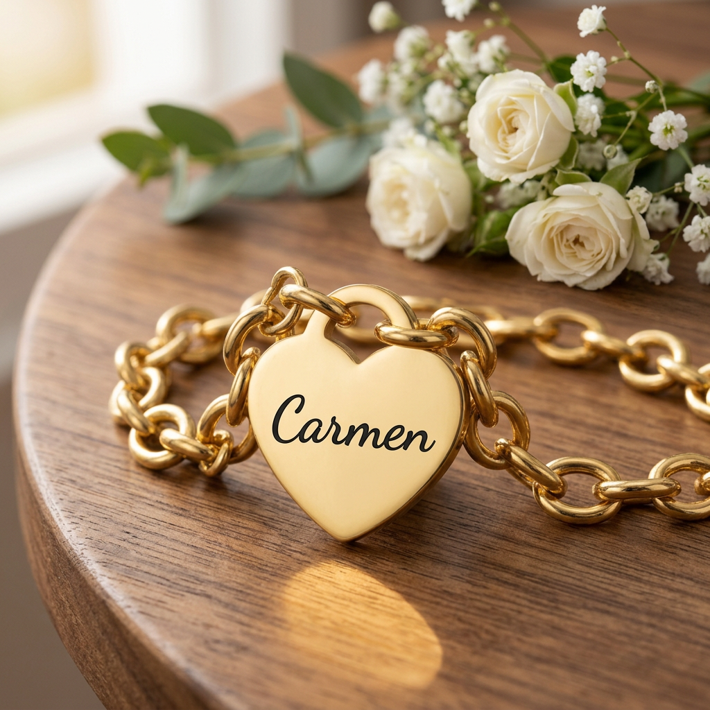 18K Gold PVD Personalized Stainless Steel Heart Bracelet — 7", 8", or 9"