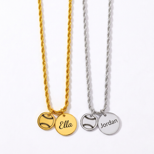 Personalized Softball Necklace | Stainless Steel & 18K Gold PVD