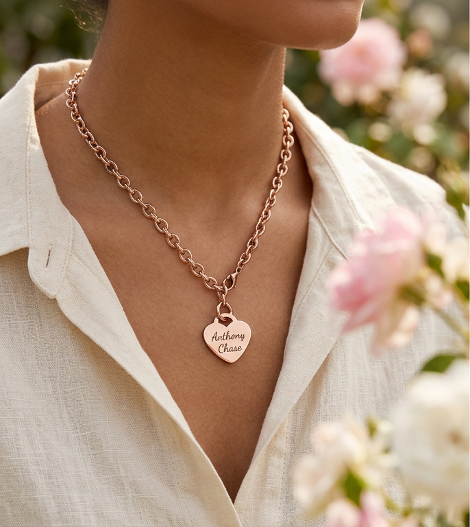 Personalized 18K Rose Gold PVD Stainless Steel Heart Necklace
