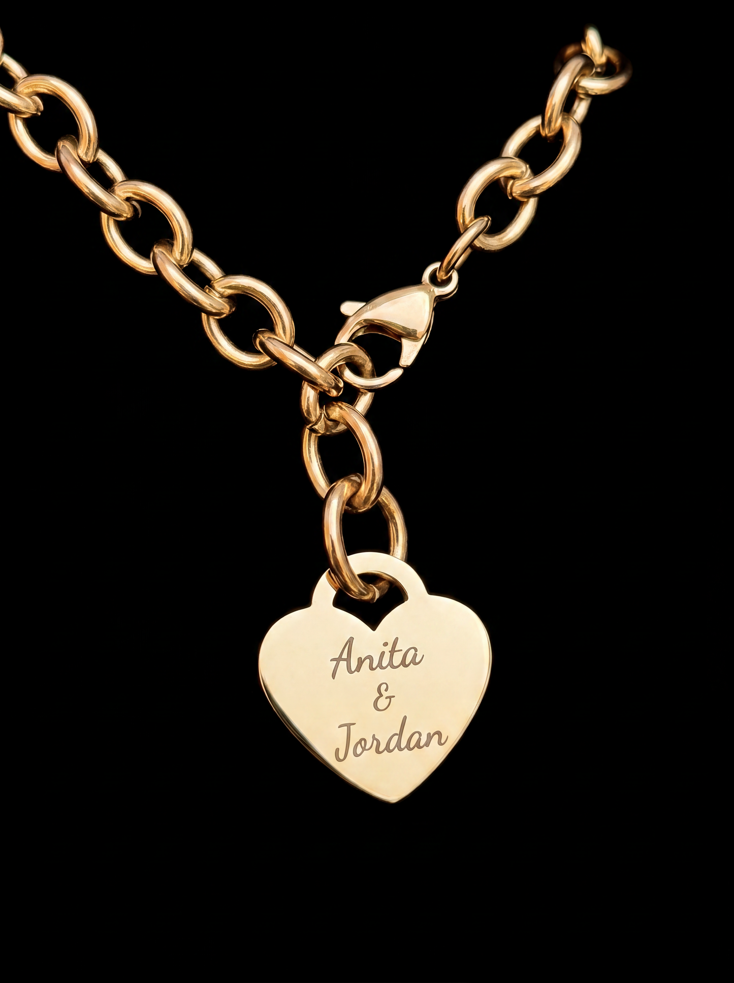 Personalized 18K Rose Gold PVD Stainless Steel Heart Bracelet
