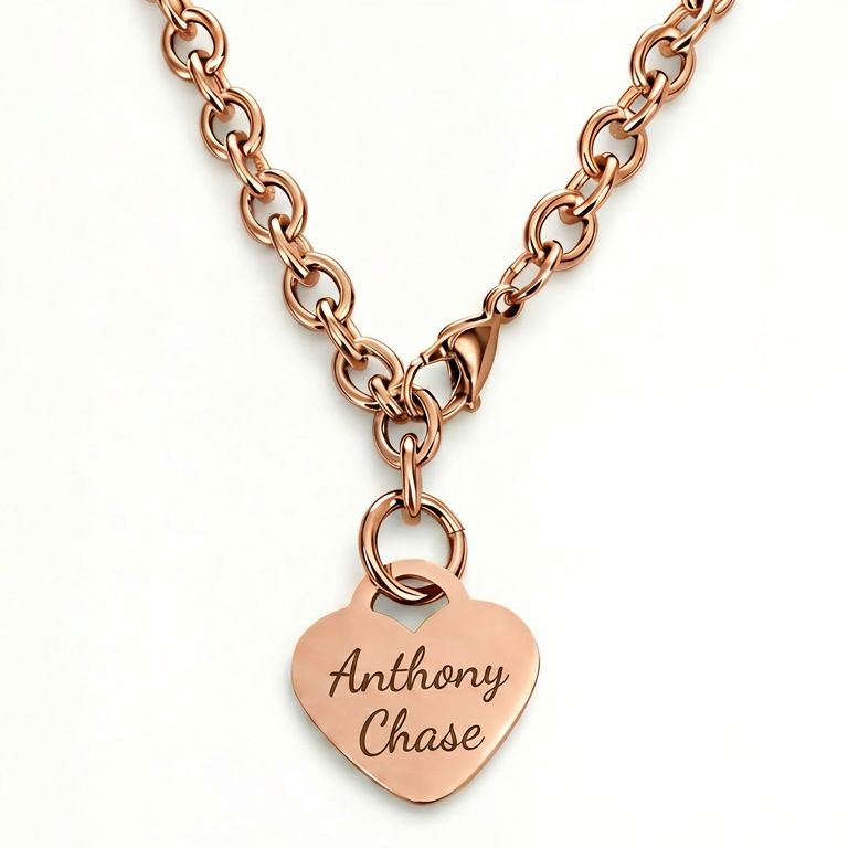 Personalized 18K Rose Gold PVD Stainless Steel Heart Necklace