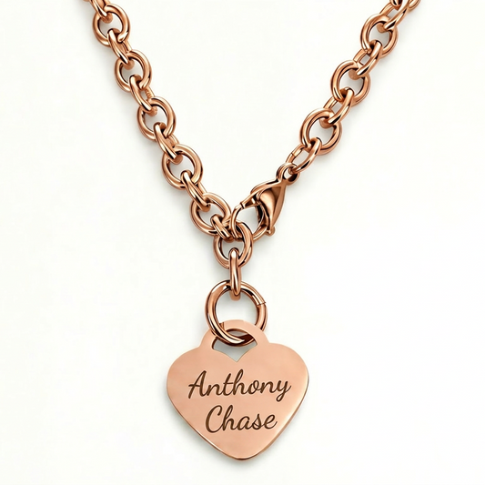 Personalized 18K Rose Gold PVD Stainless Steel Heart Necklace