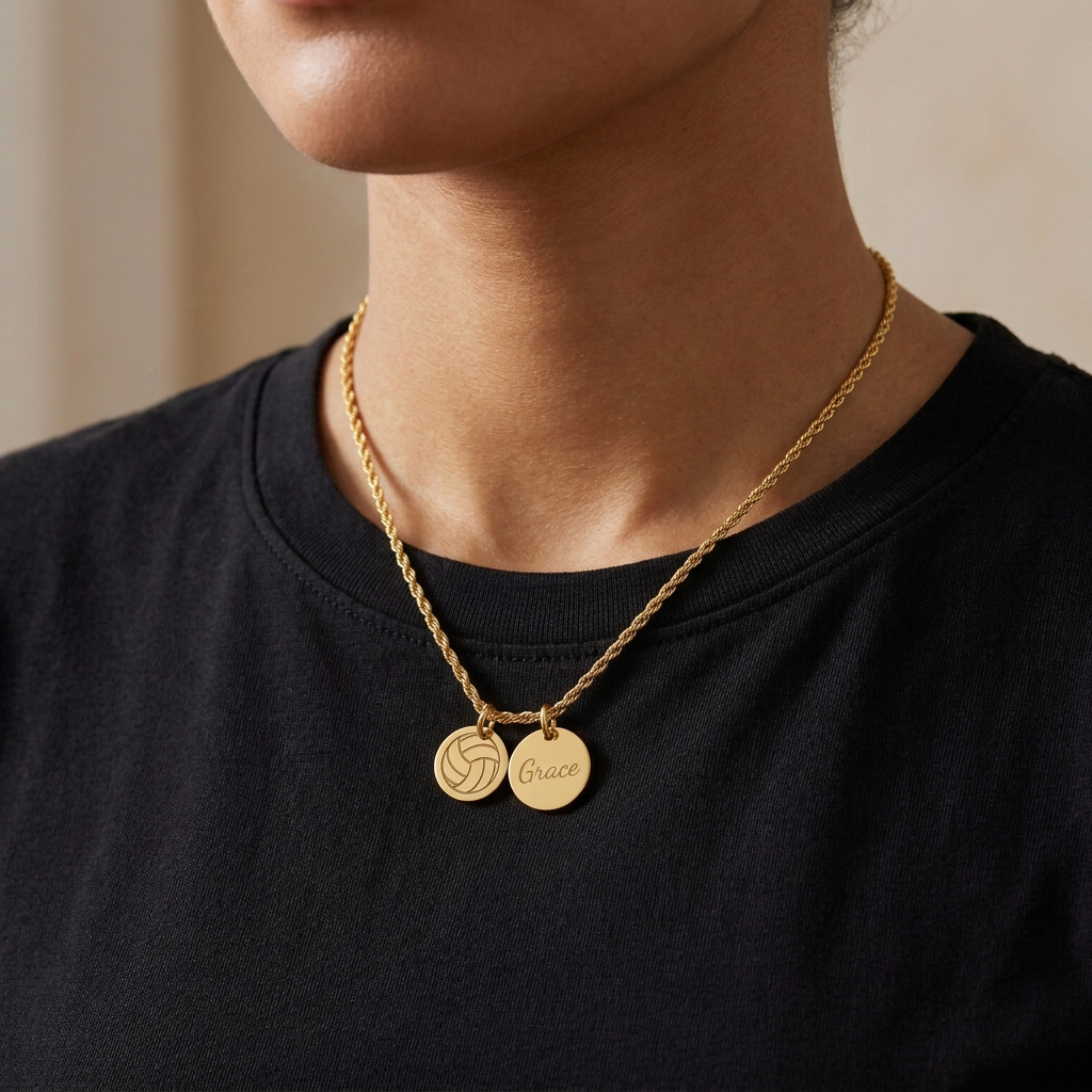Personalized Two-Charm Volleyball Necklace | Stainless Steel & 18K Gold PVD
