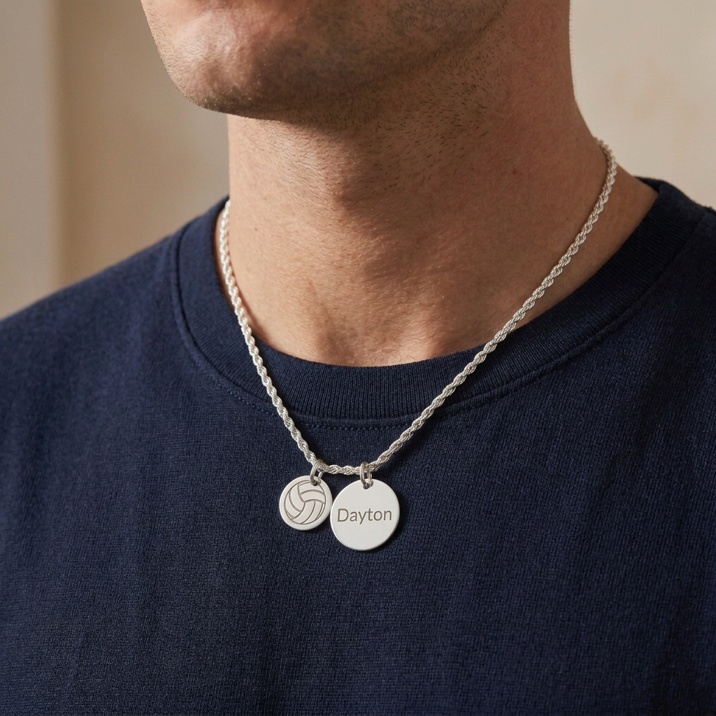 Personalized Two-Charm Volleyball Necklace | Stainless Steel & 18K Gold PVD