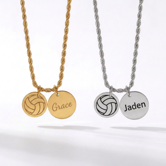 Personalized Two-Charm Volleyball Necklace | Stainless Steel & 18K Gold PVD