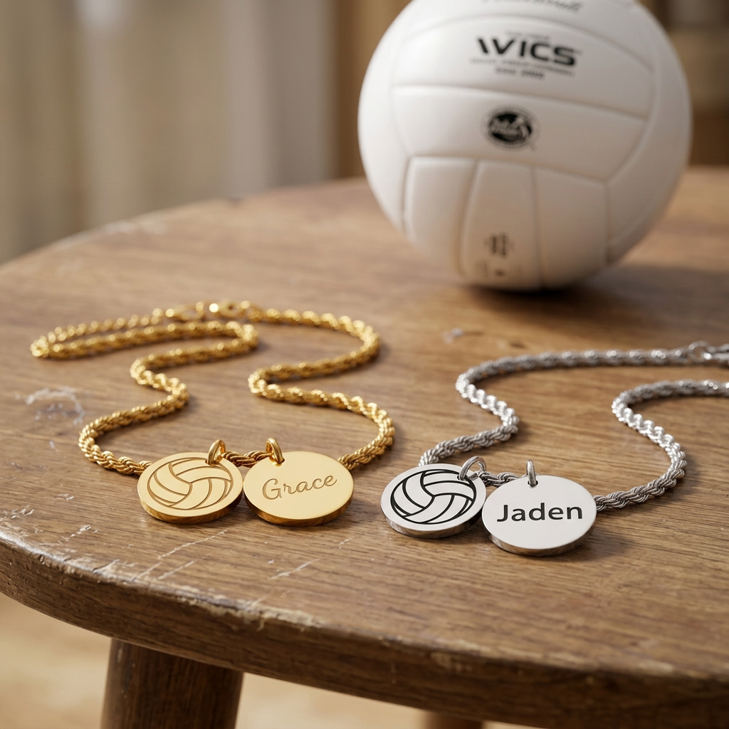 Personalized Two-Charm Volleyball Necklace | Stainless Steel & 18K Gold PVD
